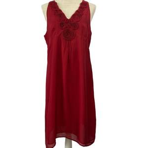 Loft Red Sleeveless V Neck Rosette A-Line Dress Empire Waist Womens 12